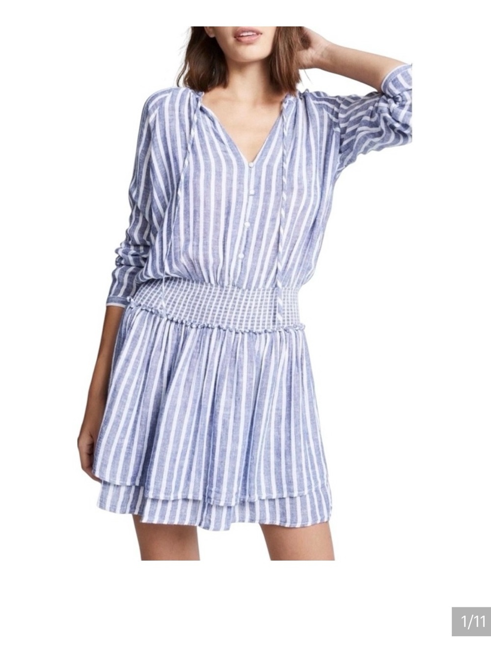 Rails Blue Stripe Smocked Waist Shirt Dress